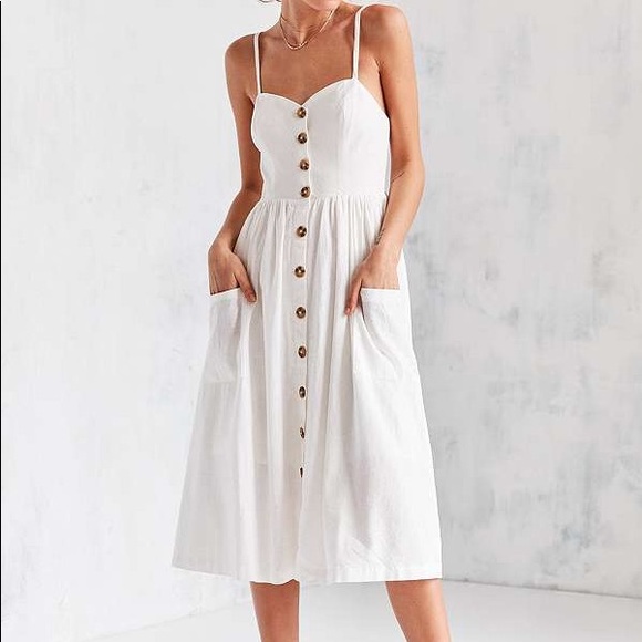 cream linen dress with buttons